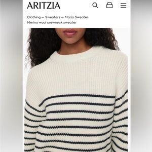 Aritzia Wilfred Cream Crewneck Sweater with Blue Stripes